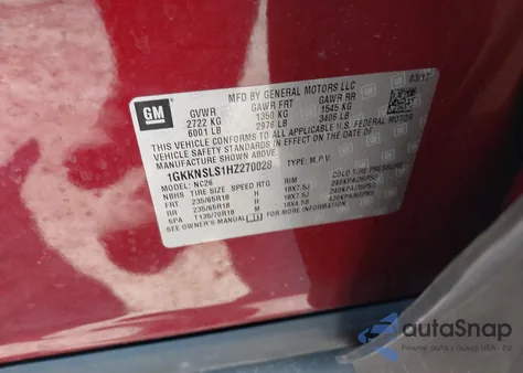2017 GMC Acadia Sle-2 from USA, damaged, VIN 1GKKNSLS1HZ270028